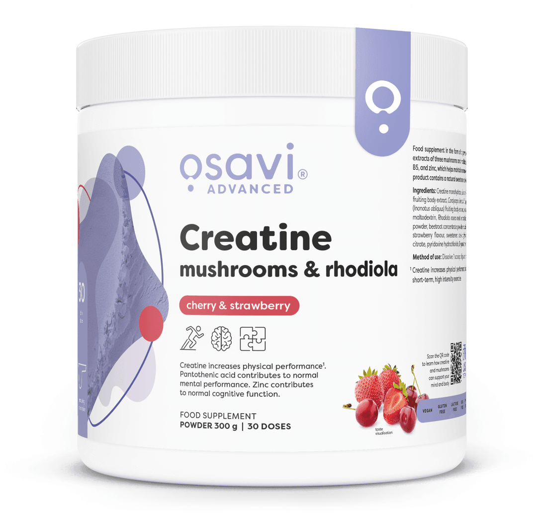 Osavi Creatine, Mushrooms & Rhodiola, Cherry & Strawberry - 300 grams