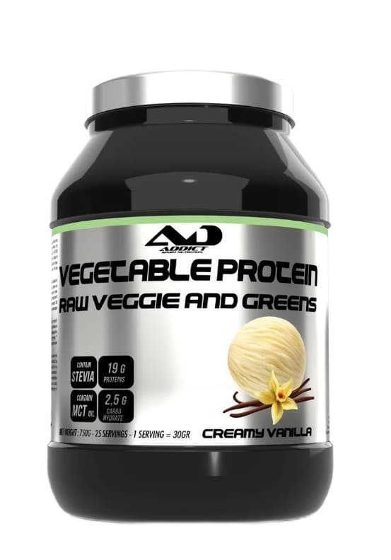 Addict Sport Nutrition Vegetable Protein Raw Veggie and Greens, Creamy Vanilla - 750 grams