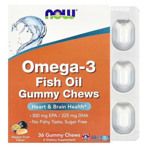 NOW Foods Omega-3 Fish Oil Gummy Chews, Passion Fruit - 36 chews
